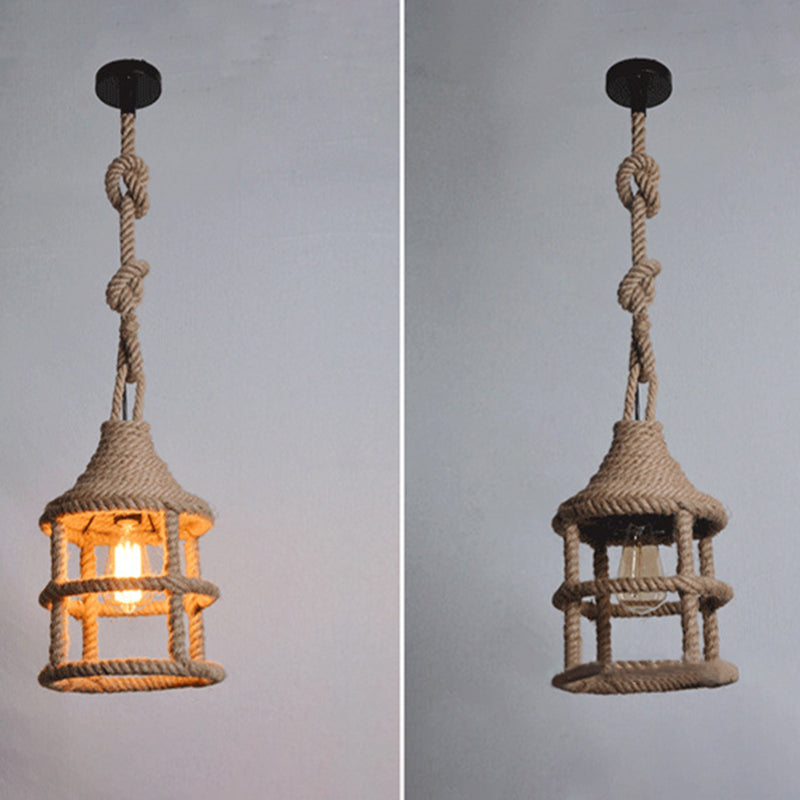 Funzione per illuminazione a sospensione BEIGE di corda ombreggiata in stile industriale lampada a sospensione