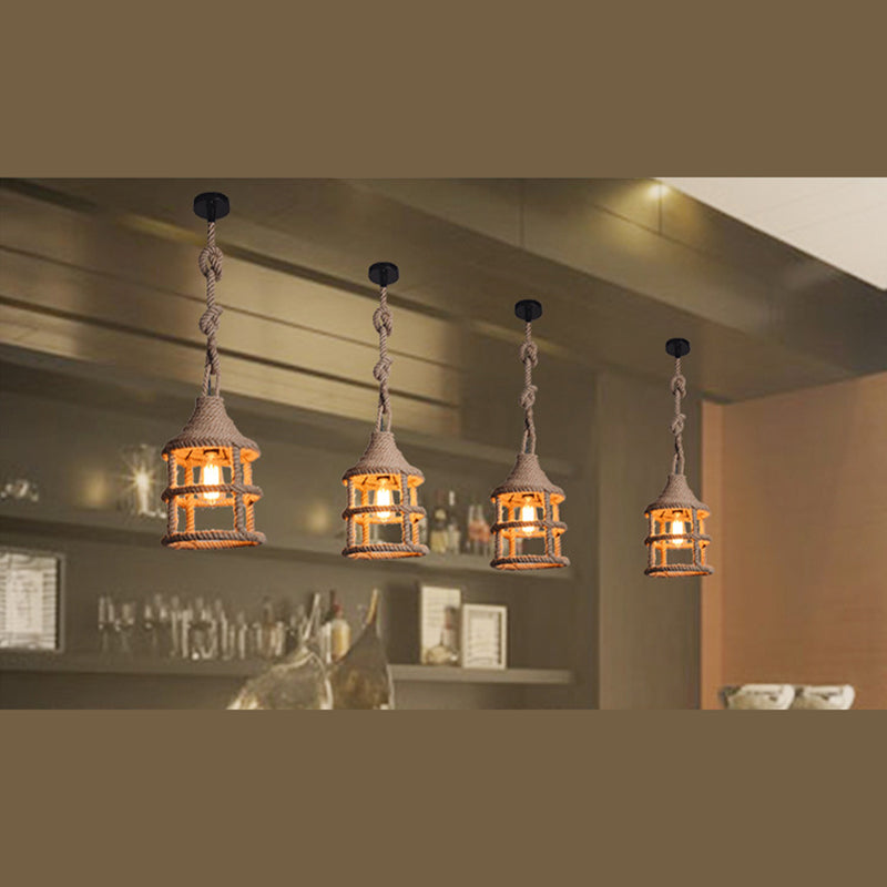 Rope Beige Pendant Lighting Fixture Shaded Industrial Style Pendant Light Fixture