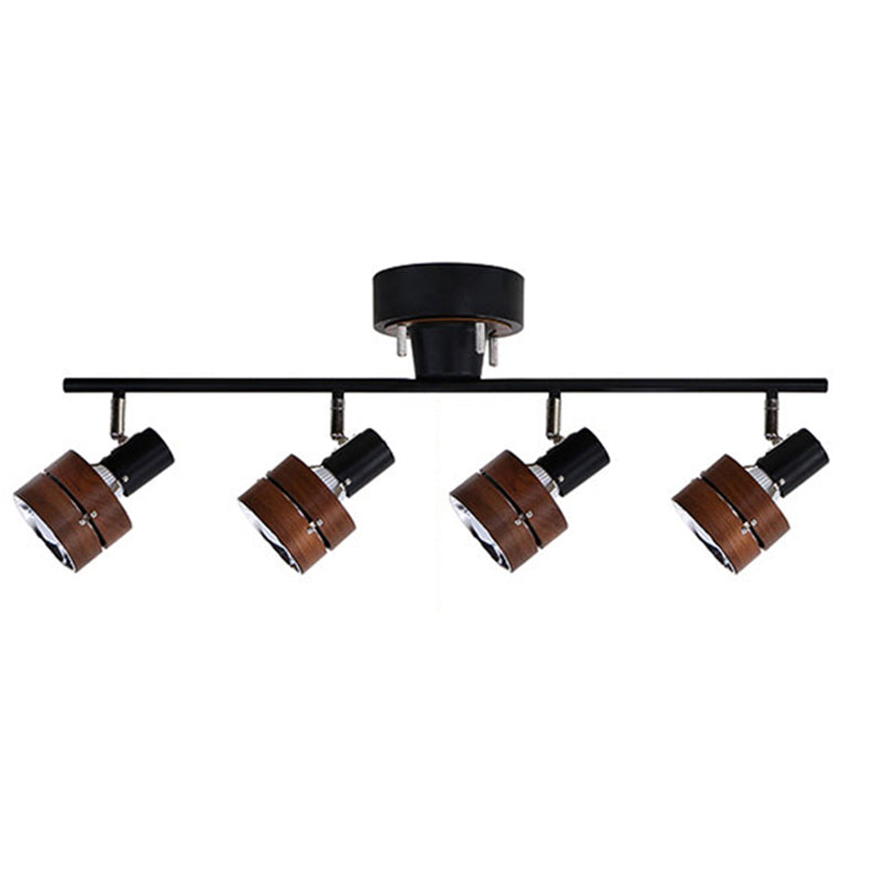 Nordic Wooden and Metal Track Lighting Fixtures Rotatable Semi Flush Ceiling Track Lighting for Foyer and Bedroom