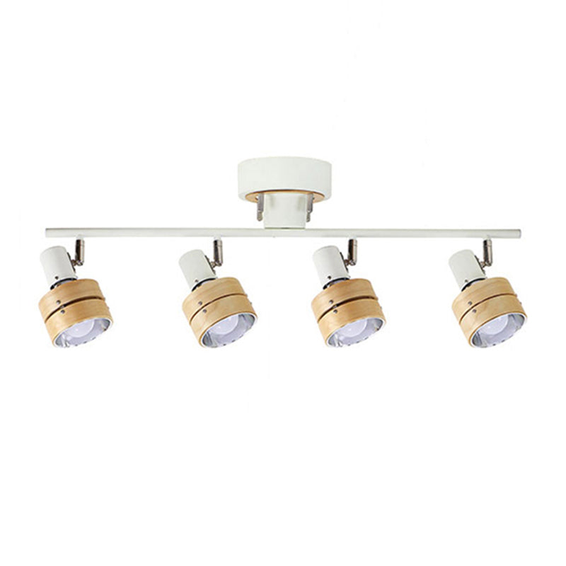 Nordic Wooden and Metal Track Lighting Fixtures Rotatable Semi Flush Ceiling Track Lighting for Foyer and Bedroom