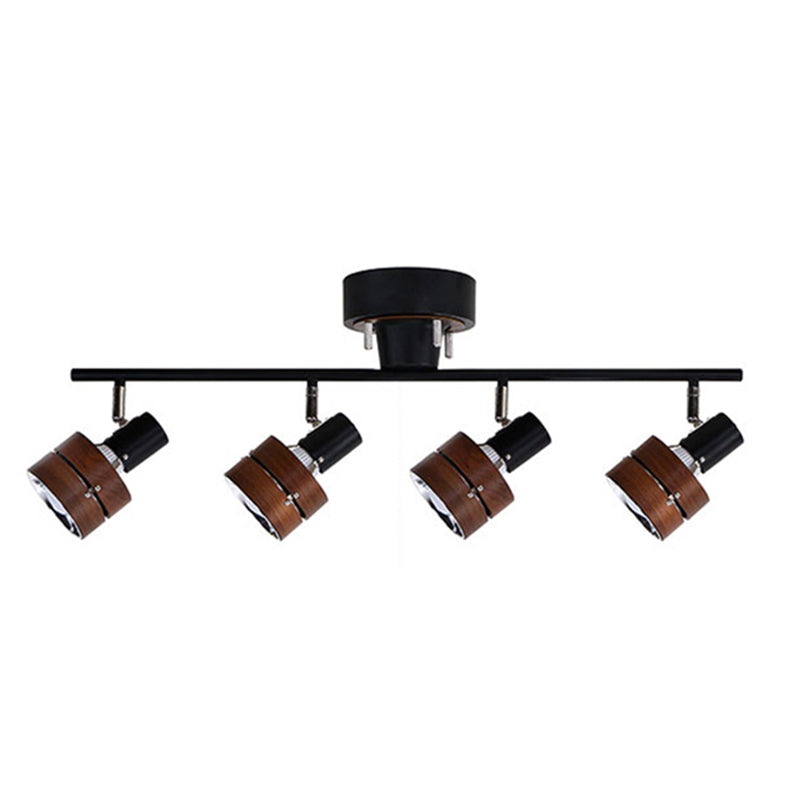 Nordic Wooden and Metal Track Lighting Fixtures Rotatable Semi Flush Ceiling Track Lighting for Foyer and Bedroom