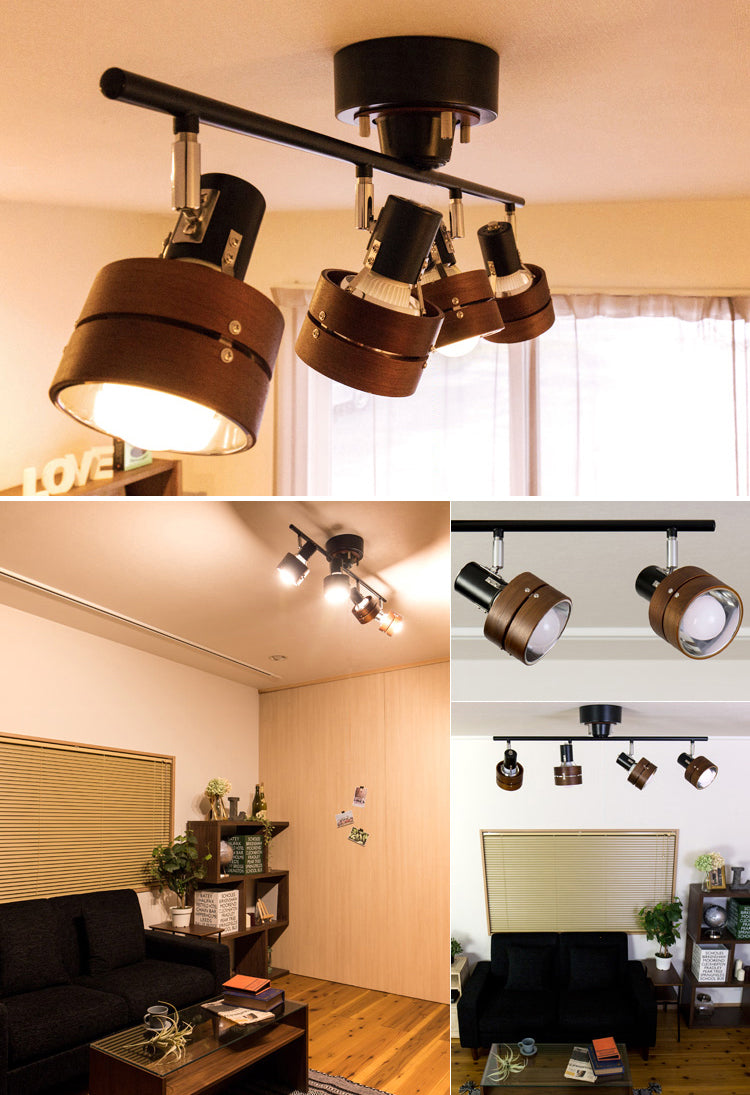 Nordic Wooden and Metal Track Lighting Fixtures Rotatable Semi Flush Ceiling Track Lighting for Foyer and Bedroom