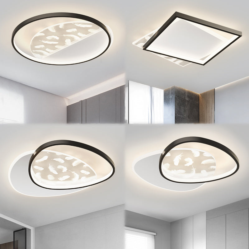 Aluminium Black LED Semi Flush Mount in Modern Concise Style Feather Indoor Ceiling Fixture with Acrylic Shade