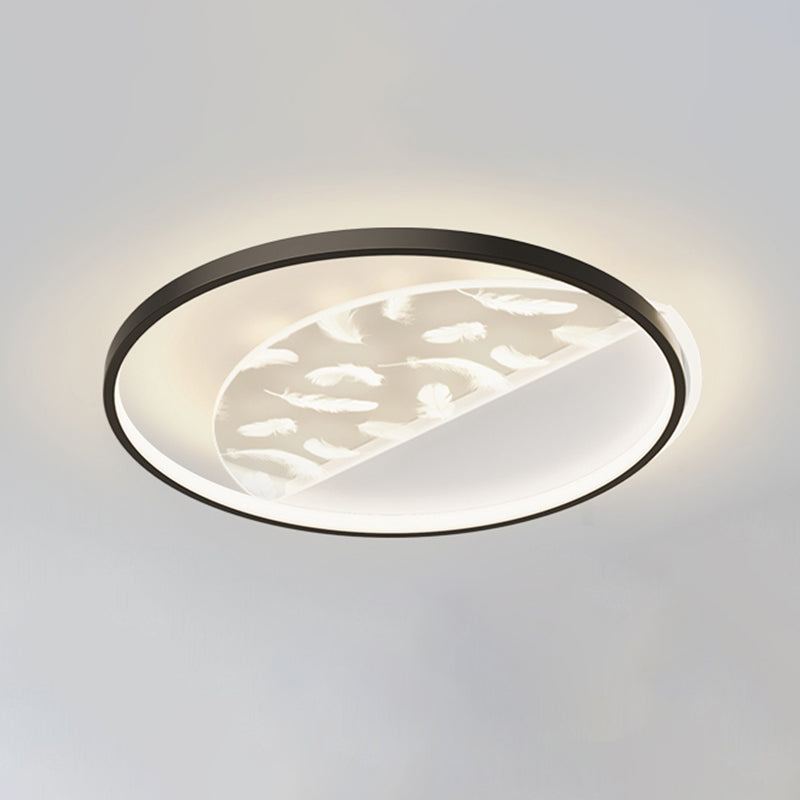 Aluminium Black LED Semi Flush Mount in Modern Concise Style Feather Indoor Ceiling Fixture with Acrylic Shade