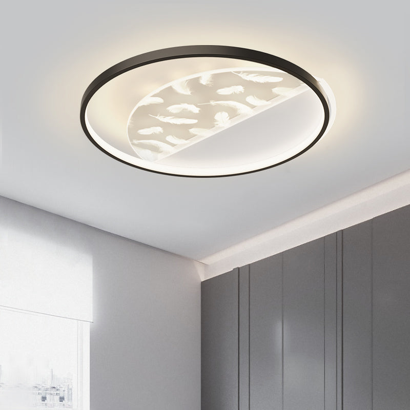 Aluminium Black LED Semi Flush Mount in Modern Concise Style Feather Indoor Ceiling Fixture with Acrylic Shade