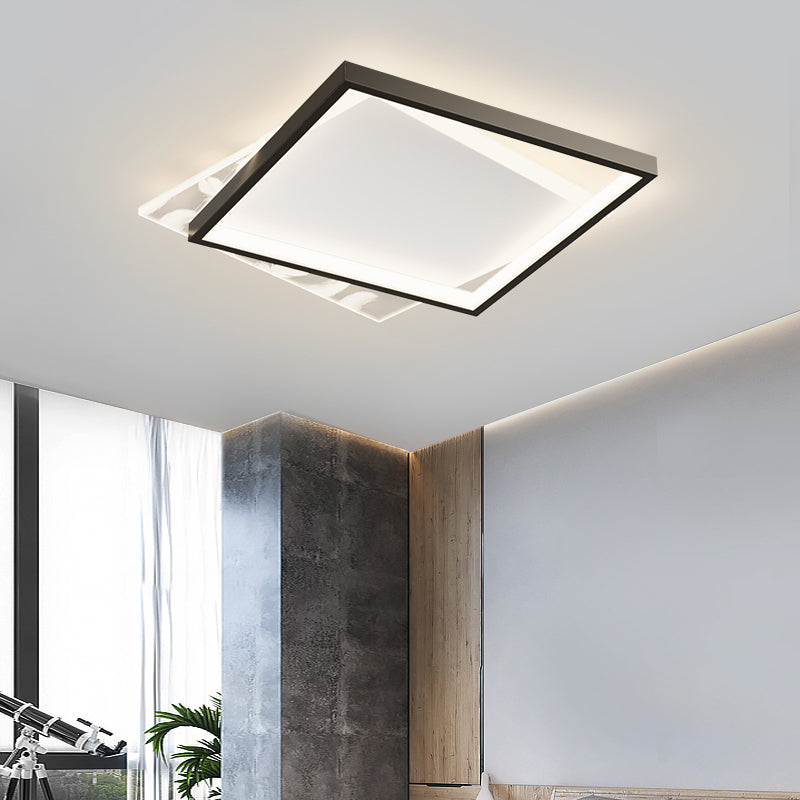 Apparecchio semifulto a LED nero in alluminio in moderno apparecchio a soffitto da interno con piuma in stile conciso con ombra acrilica