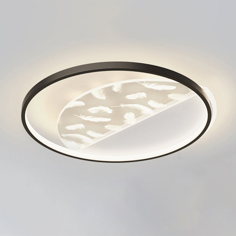 Apparecchio semifulto a LED nero in alluminio in moderno apparecchio a soffitto da interno con piuma in stile conciso con ombra acrilica