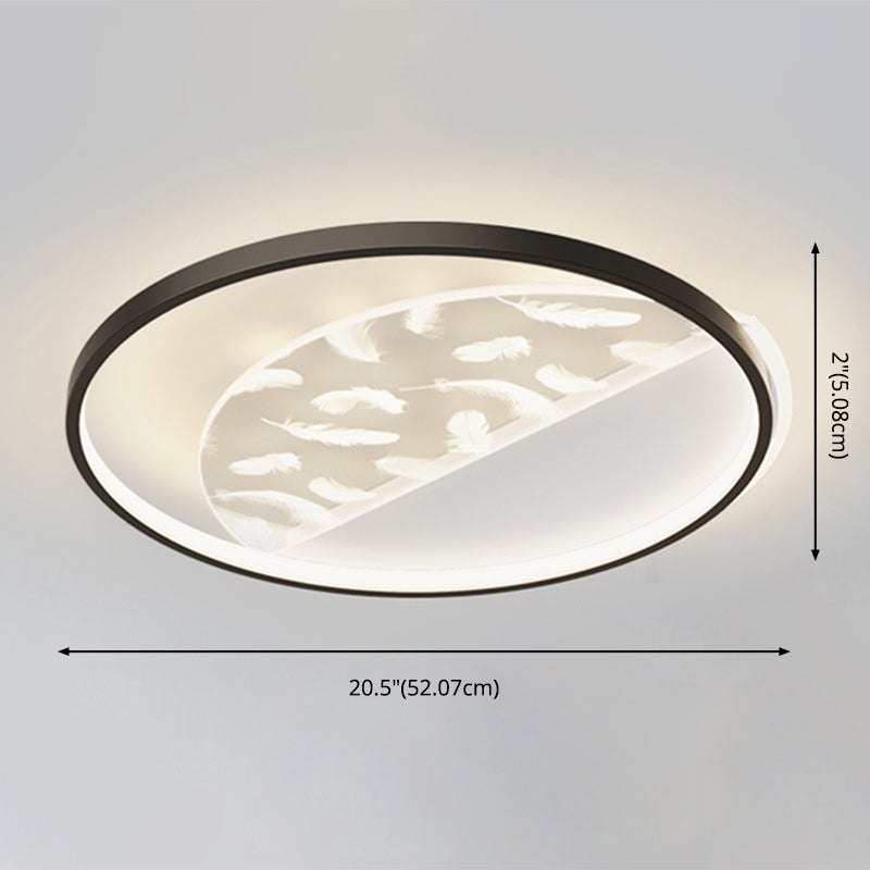 Aluminium Black LED Semi Flush Mount in Modern Concise Style Feather Indoor Ceiling Fixture with Acrylic Shade