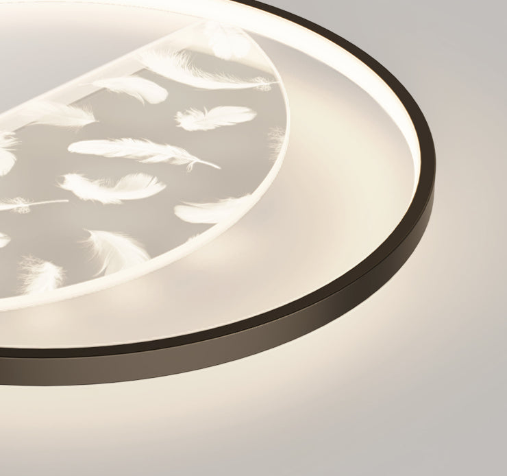 Aluminium Black LED Semi Flush Mount in Modern Concise Style Feather Indoor Ceiling Fixture with Acrylic Shade