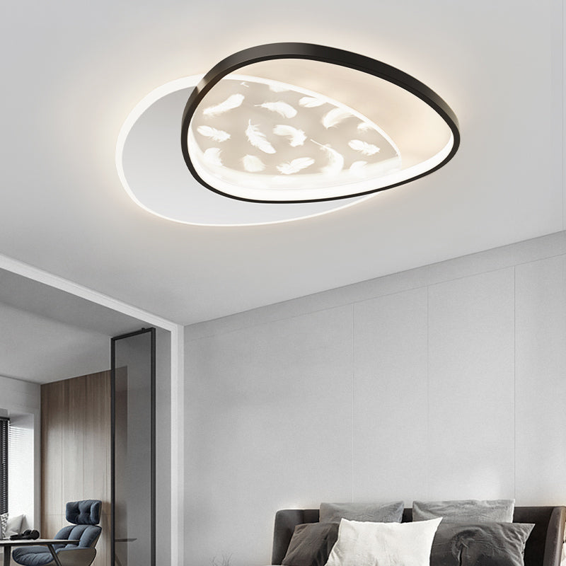 Aluminium Black LED Semi Flush Mount in Modern Concise Style Feather Indoor Ceiling Fixture with Acrylic Shade