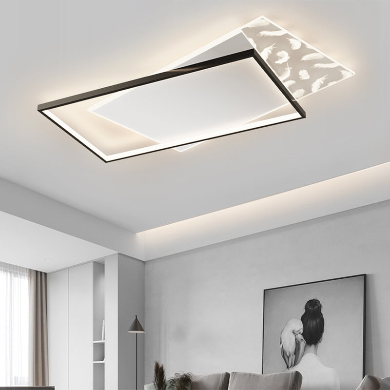 Rectangular Aluminium LED Semi Flush Mount in Modern Concise Style Feather Acrylic Ceiling Light for Living Room