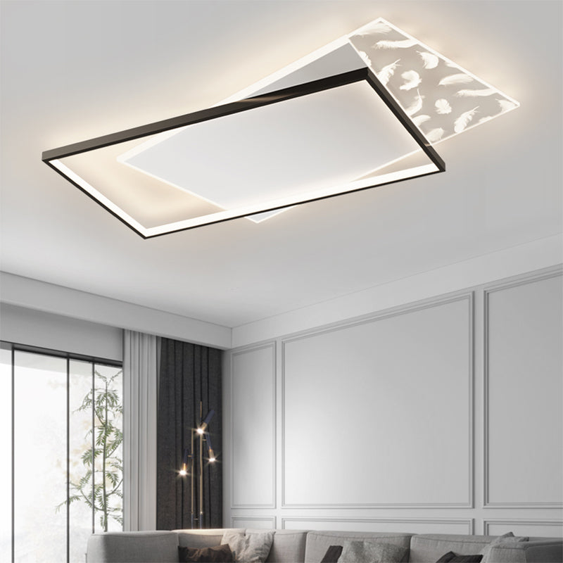 Rectangular Aluminium LED Semi Flush Mount in Modern Concise Style Feather Acrylic Ceiling Light for Living Room