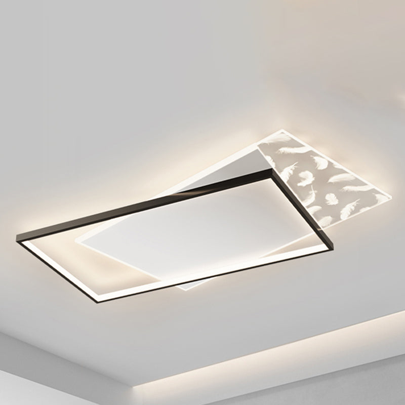 Rectangular Aluminium LED Semi Flush Mount in Modern Concise Style Feather Acrylic Ceiling Light for Living Room