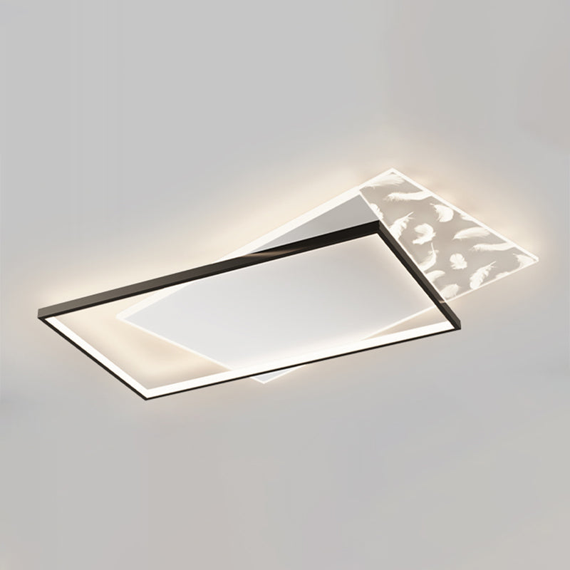 Rectangular Aluminium LED Semi Flush Mount in Modern Concise Style Feather Acrylic Ceiling Light for Living Room