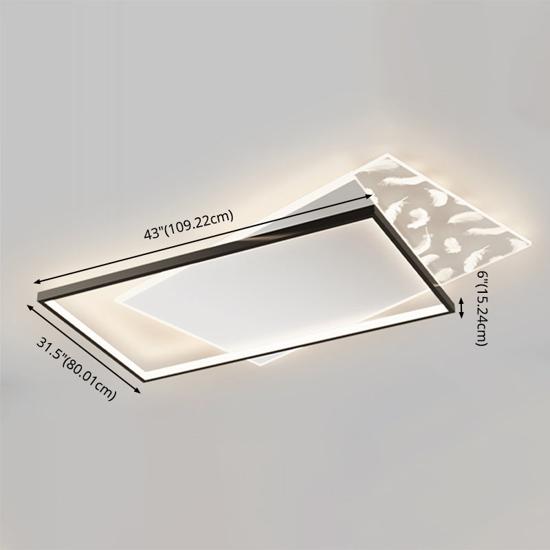 Rectangular Aluminium LED Semi Flush Mount in Modern Concise Style Feather Acrylic Ceiling Light for Living Room