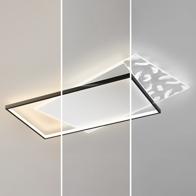 Rectangular Aluminium LED Semi Flush Mount in Modern Concise Style Feather Acrylic Ceiling Light for Living Room