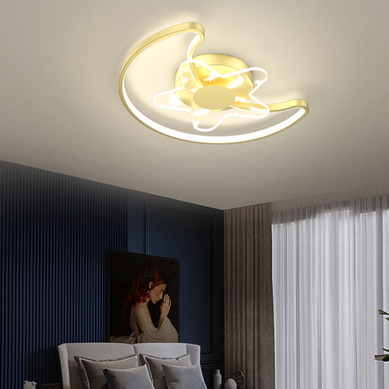 Acrylic Gold LED Semi Flush Mount in Modern Singular Style Feather Ceiling Light for Interior Spaces