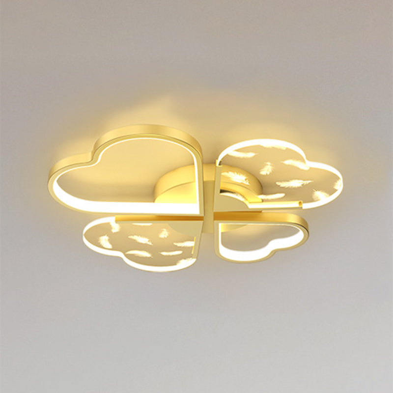 Acrylic Gold LED Semi Flush Mount in Modern Singular Style Feather Ceiling Light for Interior Spaces