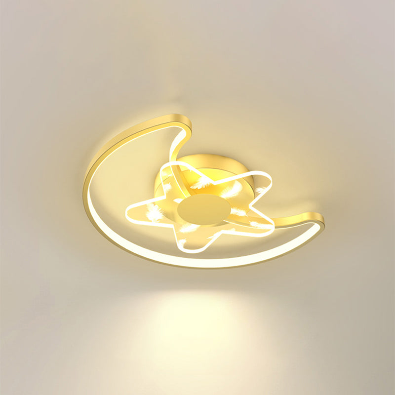 Acrylic Gold LED Semi Flush Mount in Modern Singular Style Feather Ceiling Light for Interior Spaces