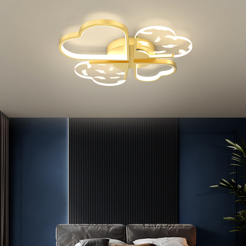 Acrylic Gold LED Semi Flush Mount in Modern Singular Style Feather Ceiling Light for Interior Spaces