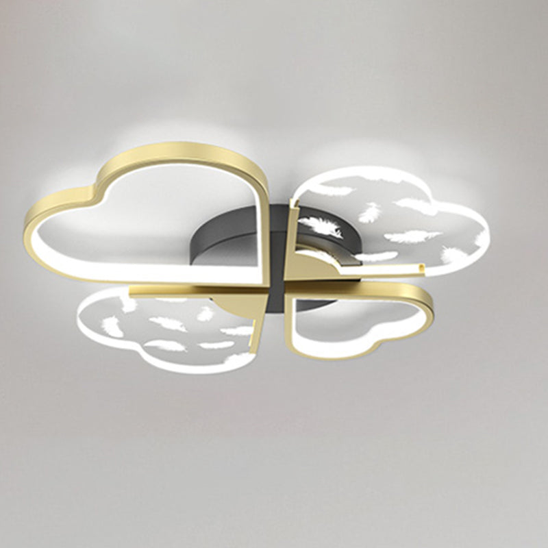 Acrylic Gold LED Semi Flush Mount in Modern Singular Style Feather Ceiling Light for Interior Spaces