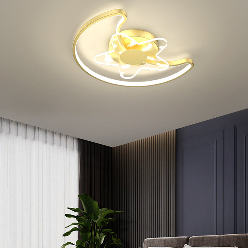 Acrylic Gold LED Semi Flush Mount in Modern Singular Style Feather Ceiling Light for Interior Spaces