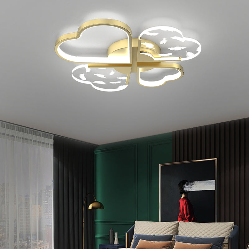 Acrylic Gold LED Semi Flush Mount in Modern Singular Style Feather Ceiling Light for Interior Spaces