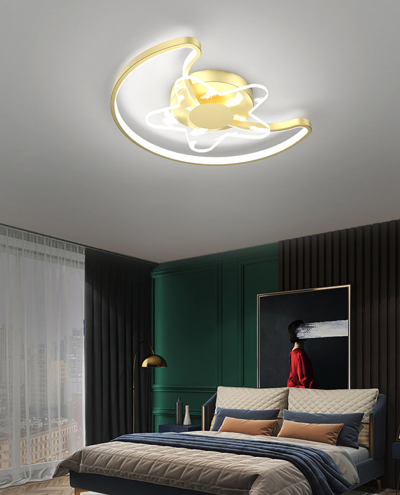 Acrylic Gold LED Semi Flush Mount in Modern Singular Style Feather Ceiling Light for Interior Spaces