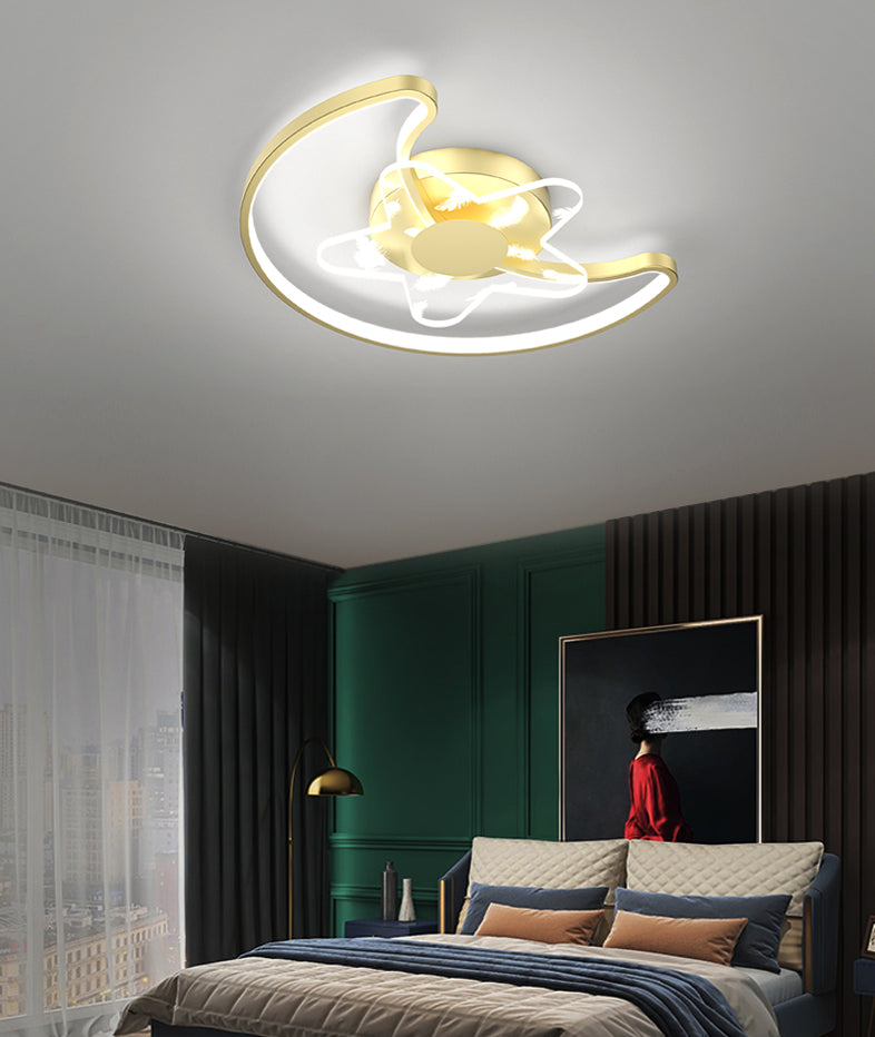 Acrylic Gold LED Semi Flush Mount in Modern Singular Style Feather Ceiling Light for Interior Spaces