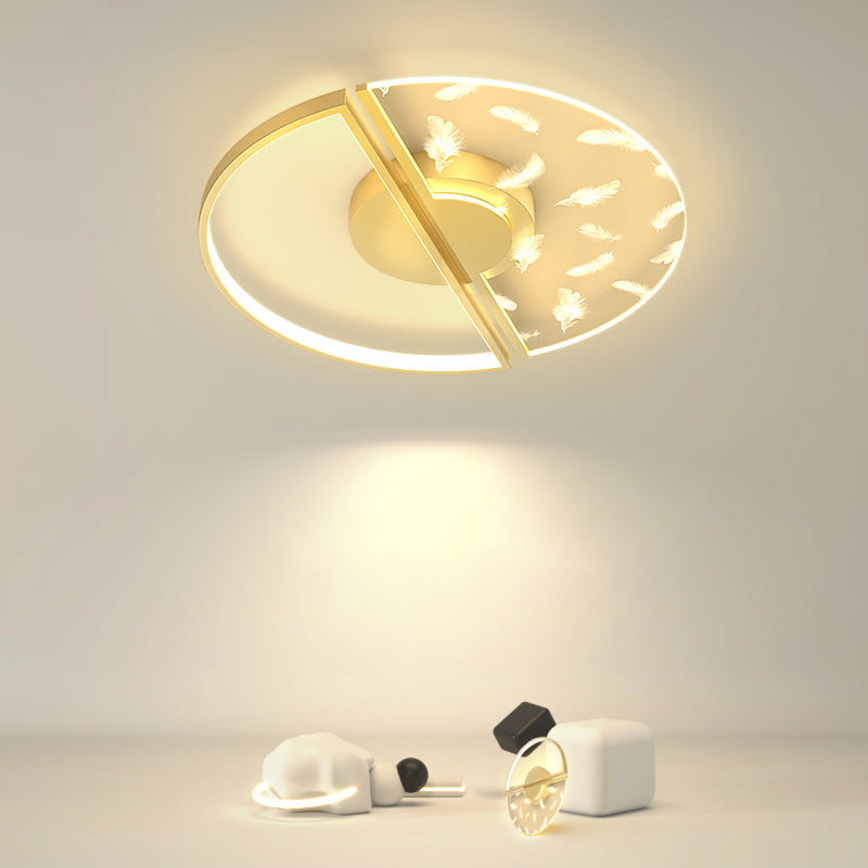 Modern Fashionable Feather LED Ceiling Fixture Metal Indoor Semi Flush Mount with Acrylic Shade