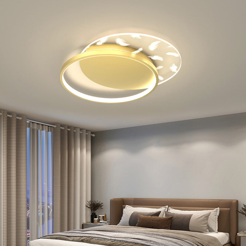 Modern Fashionable Feather LED Ceiling Fixture Metal Indoor Semi Flush Mount with Acrylic Shade