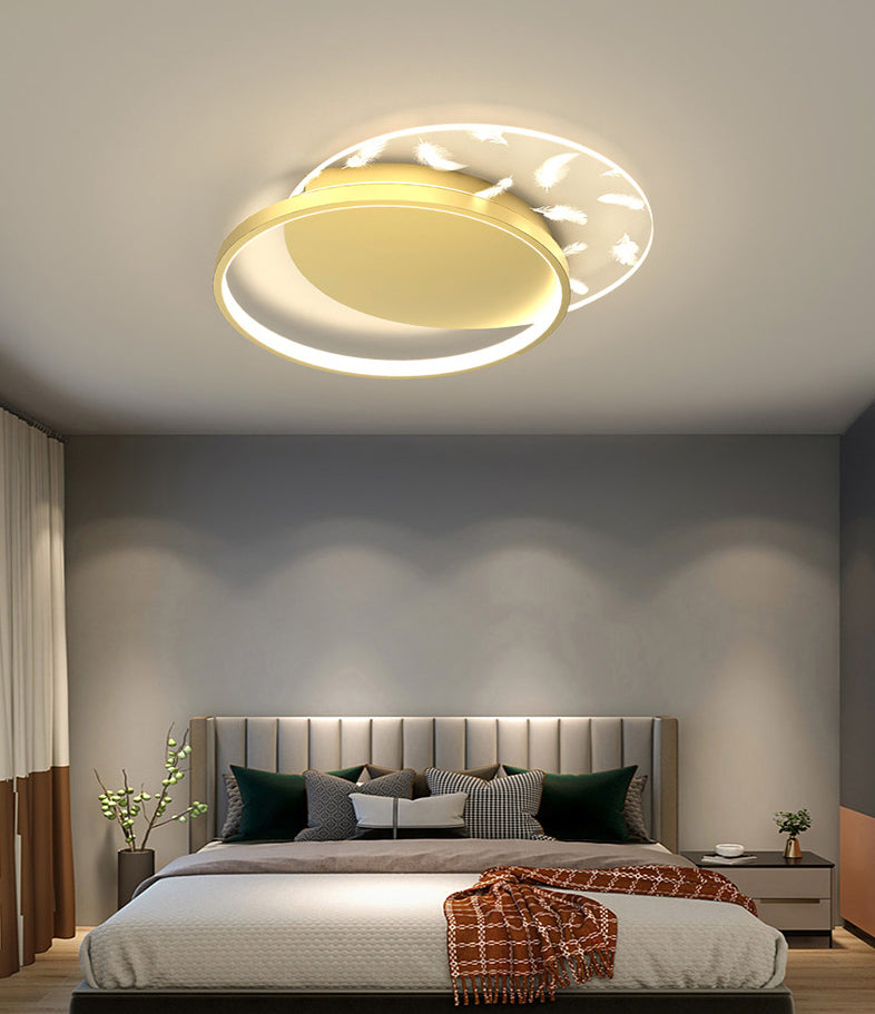 Modern Fashionable Feather LED Ceiling Fixture Metal Indoor Semi Flush Mount with Acrylic Shade