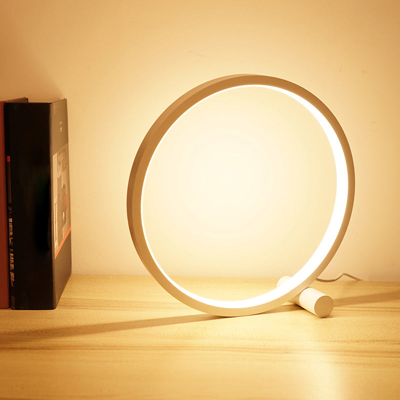 Simple Halo Ring Nightstand Lighting Metal 1-Head LED Table Lamp with USB Power Cord