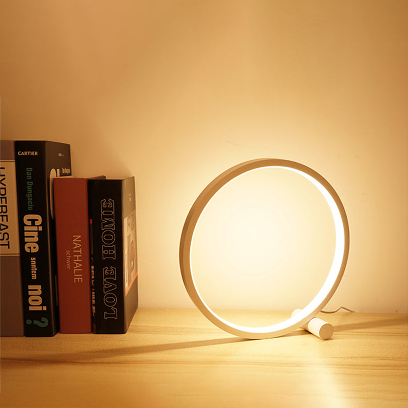 Simple Halo Ring Nightstand Lighting Metal 1-Head LED Table Lamp with USB Power Cord