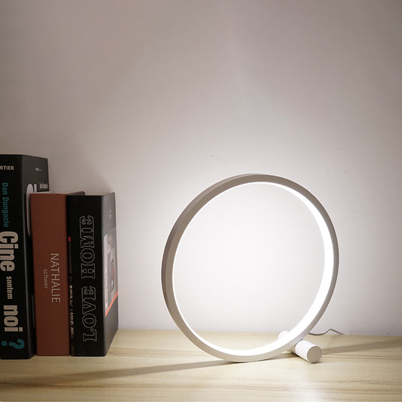Simple Halo Ring Nightstand Lighting Metal 1-Head LED Table Lamp with USB Power Cord