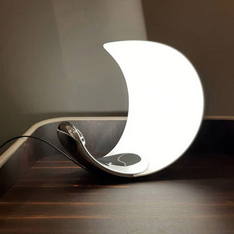 Minimalist Moon Shaped Night Lamp Metallic Bedroom LED Table Light with Plug-in Cord