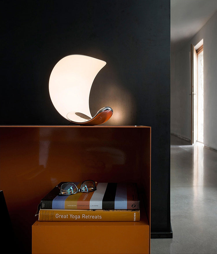 Minimalist Moon Shaped Night Lamp Metallic Bedroom LED Table Light with Plug-in Cord