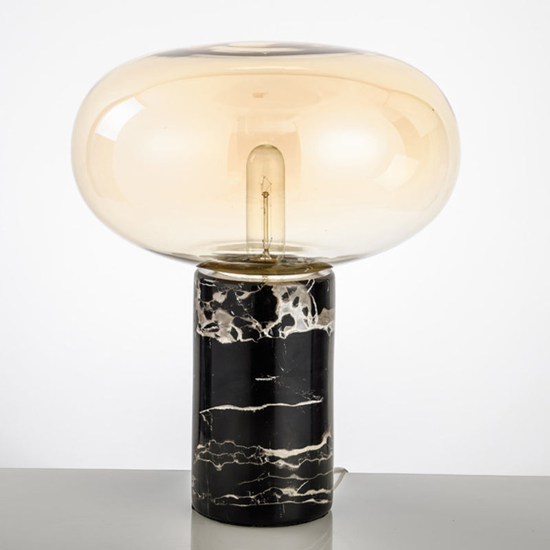 Contemporary Simplicity Oval Glass Table Lamp Cylindrical Marble Base Bedroom Lighting Fixture