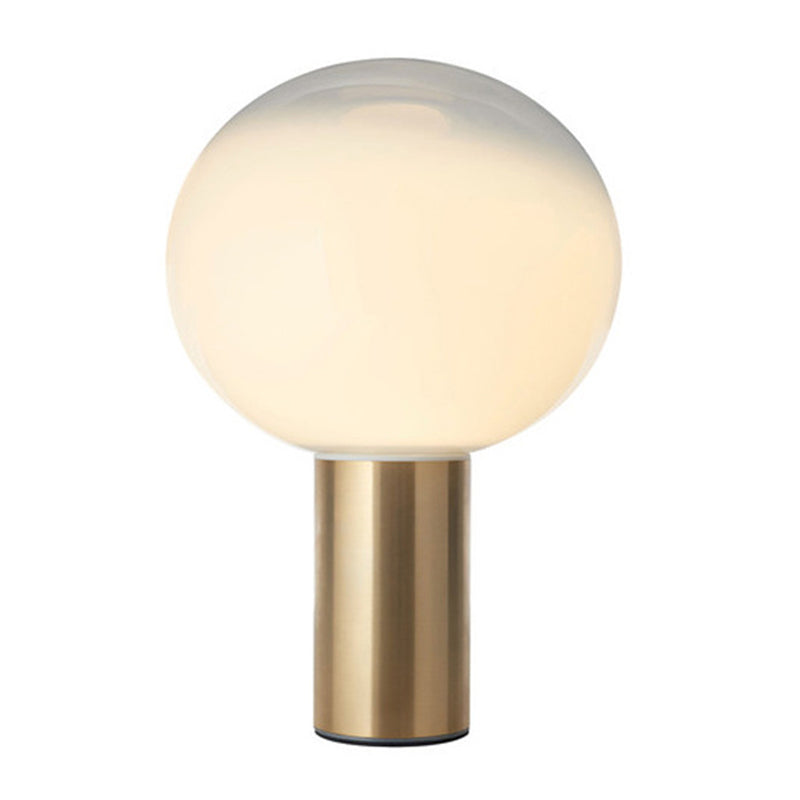 9.8 "de ancho White Glass Globe Table Lámpara Minimalismo Cilíndrico Gold Metal Base Base Luz para dormitorio