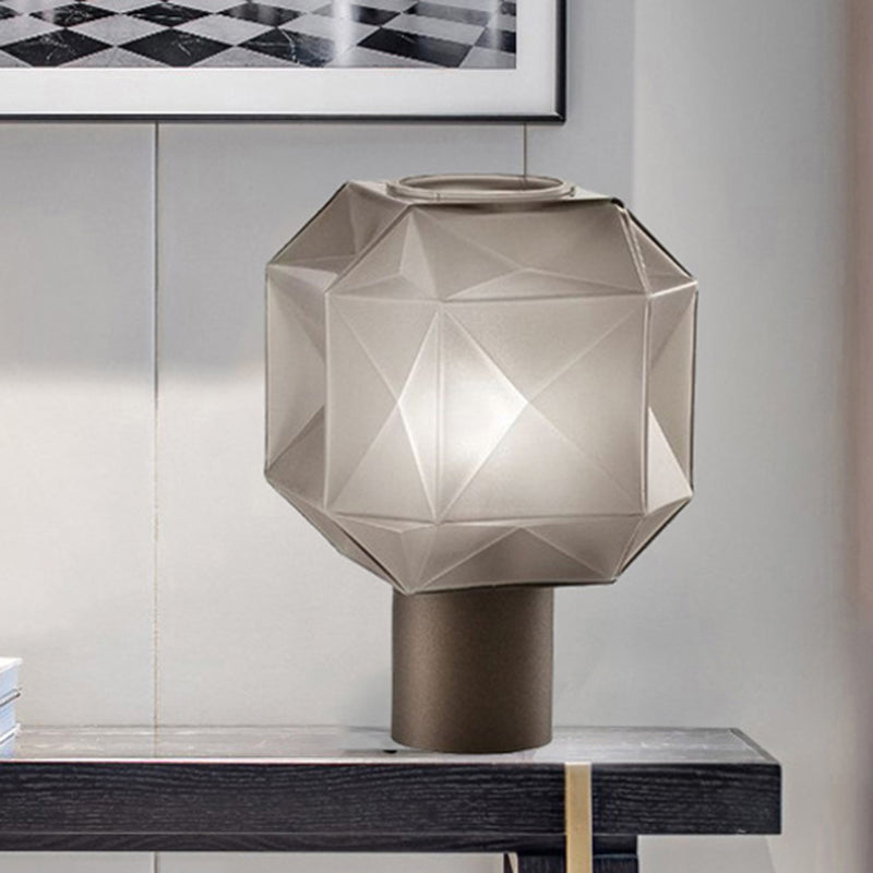 Diamond Geometric Design Glass Table Lamp 11" Wide Nordic Simplicity Style Nightstand Light in Smoke Grey