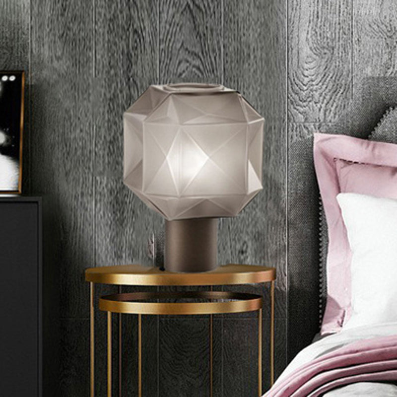 Diamond Geometric Design Glass Table Lamp 11" Wide Nordic Simplicity Style Nightstand Light in Smoke Grey