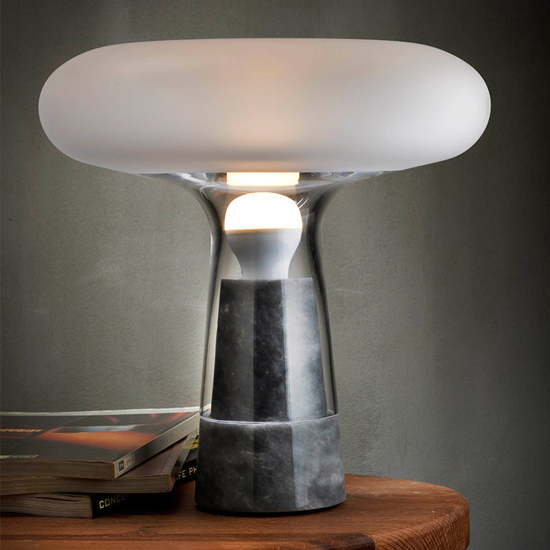 Creative Mushroom Cloud Glass Table Lamp 1-Light Nordic Style Marble Home Decorative Nightstand Light