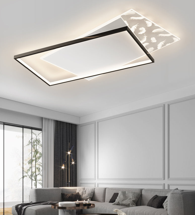 Rectangular Aluminium LED Semi Flush Mount in Modern Concise Style Feather Acrylic Ceiling Light for Living Room