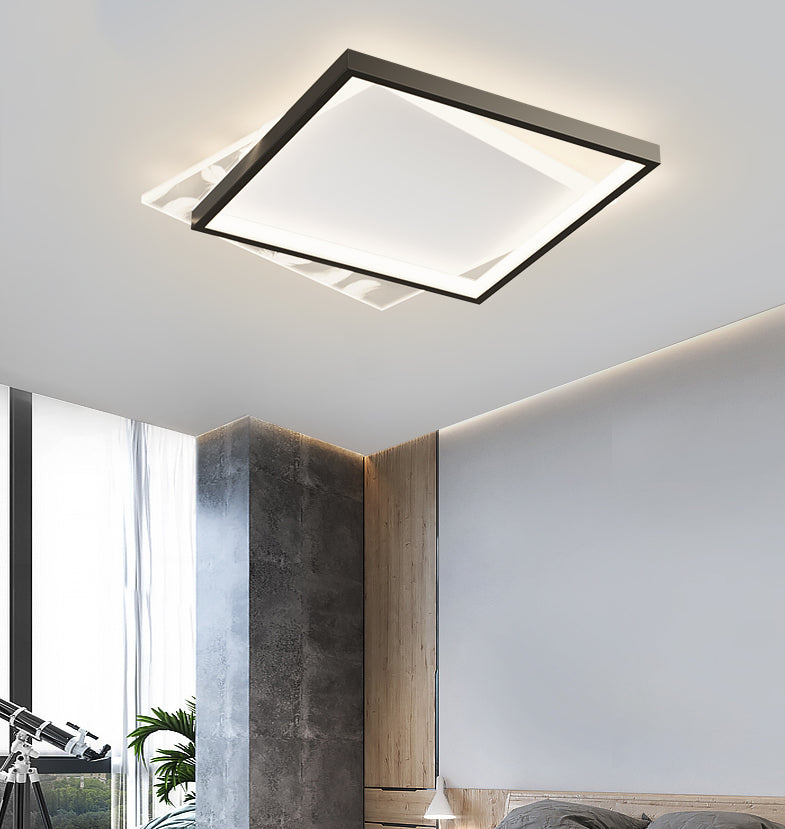 Aluminium Black LED Semi Flush Mount in modernen prägnanten Feder -Innendecke mit Acrylschatten