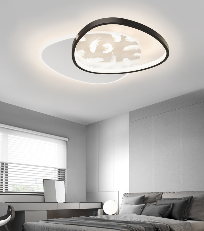 Apparecchio semifulto a LED nero in alluminio in moderno apparecchio a soffitto da interno con piuma in stile conciso con ombra acrilica