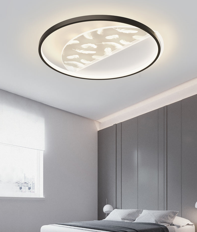 Aluminium Black LED Semi Flush Mount in Modern Concise Style Feather Indoor Ceiling Fixture with Acrylic Shade