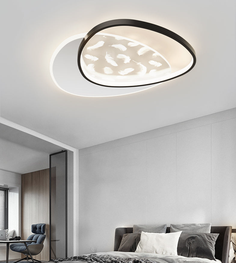 Aluminium Black LED Semi Flush Mount in Modern Concise Style Feather Indoor Ceiling Fixture with Acrylic Shade