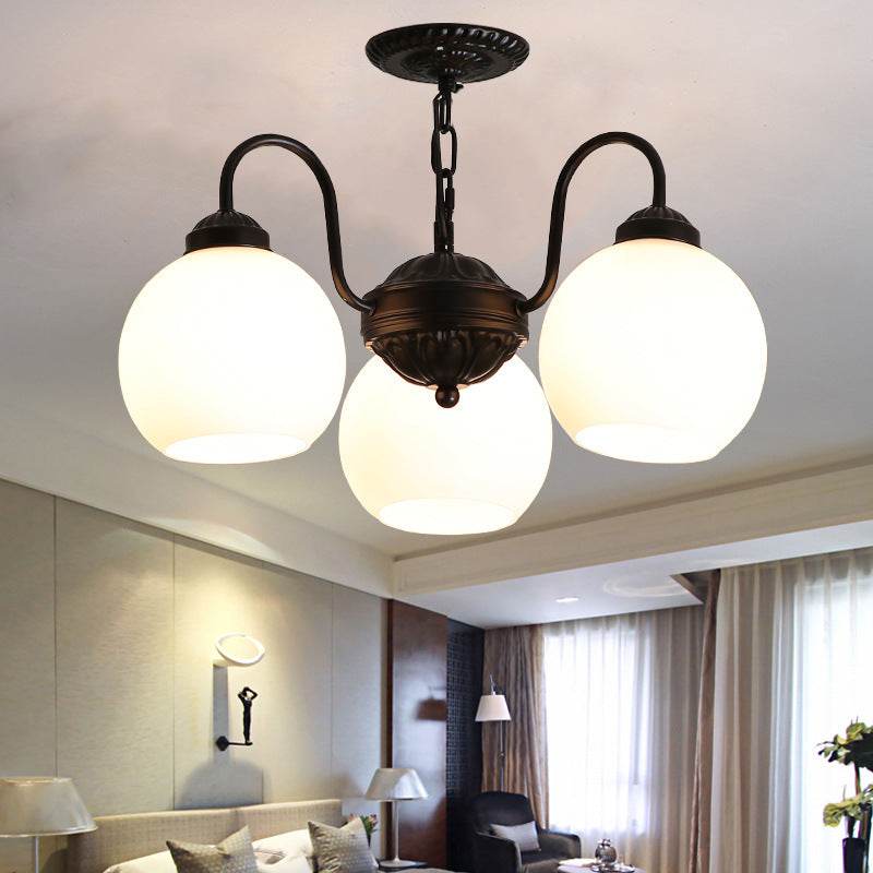 3-Light Shaded Flush Chandelier Minimalist Dining Room Semi Flush Mount Ceiling Light