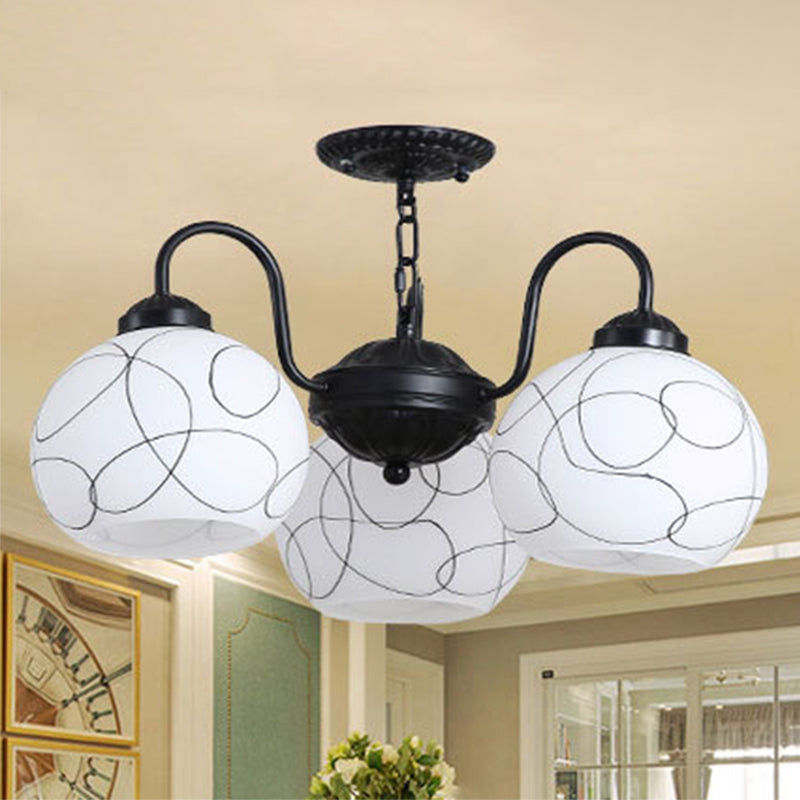 3-Light Shaded Flush Chandelier Minimalist Dining Room Semi Flush Mount Ceiling Light