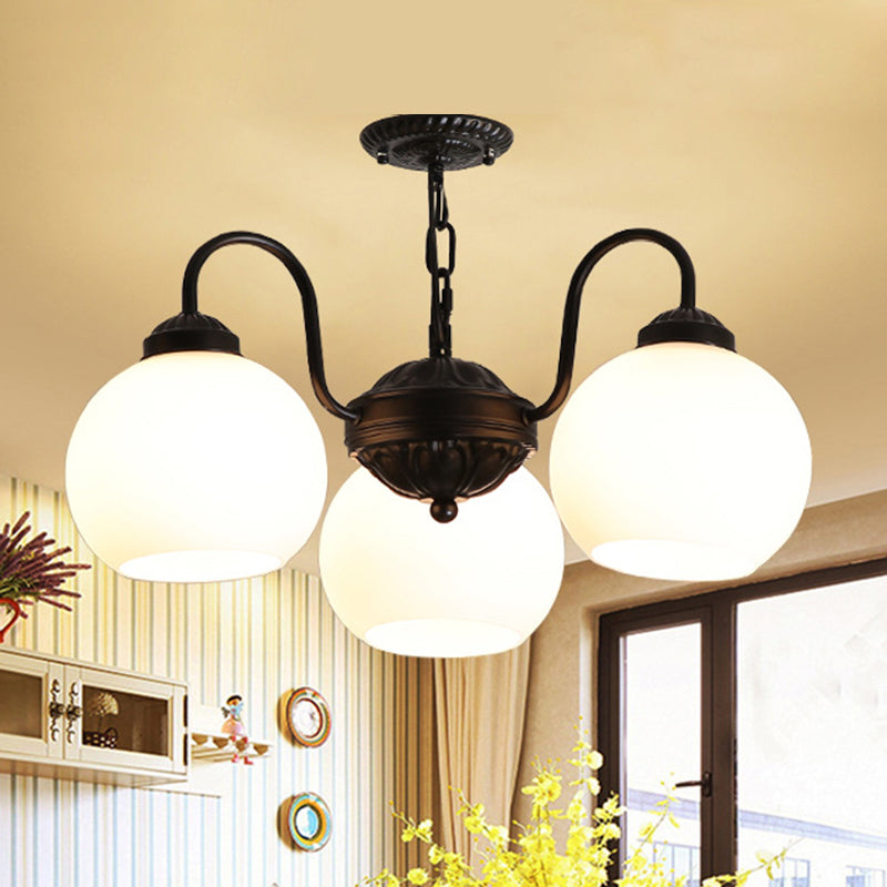 3-Light Shaded Flush Chandelier Minimalist Dining Room Semi Flush Mount Ceiling Light